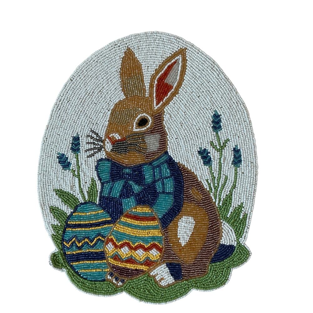 Tiramisu Bunny Rabbit Easter Egg Beaded Placemat 15in NEW